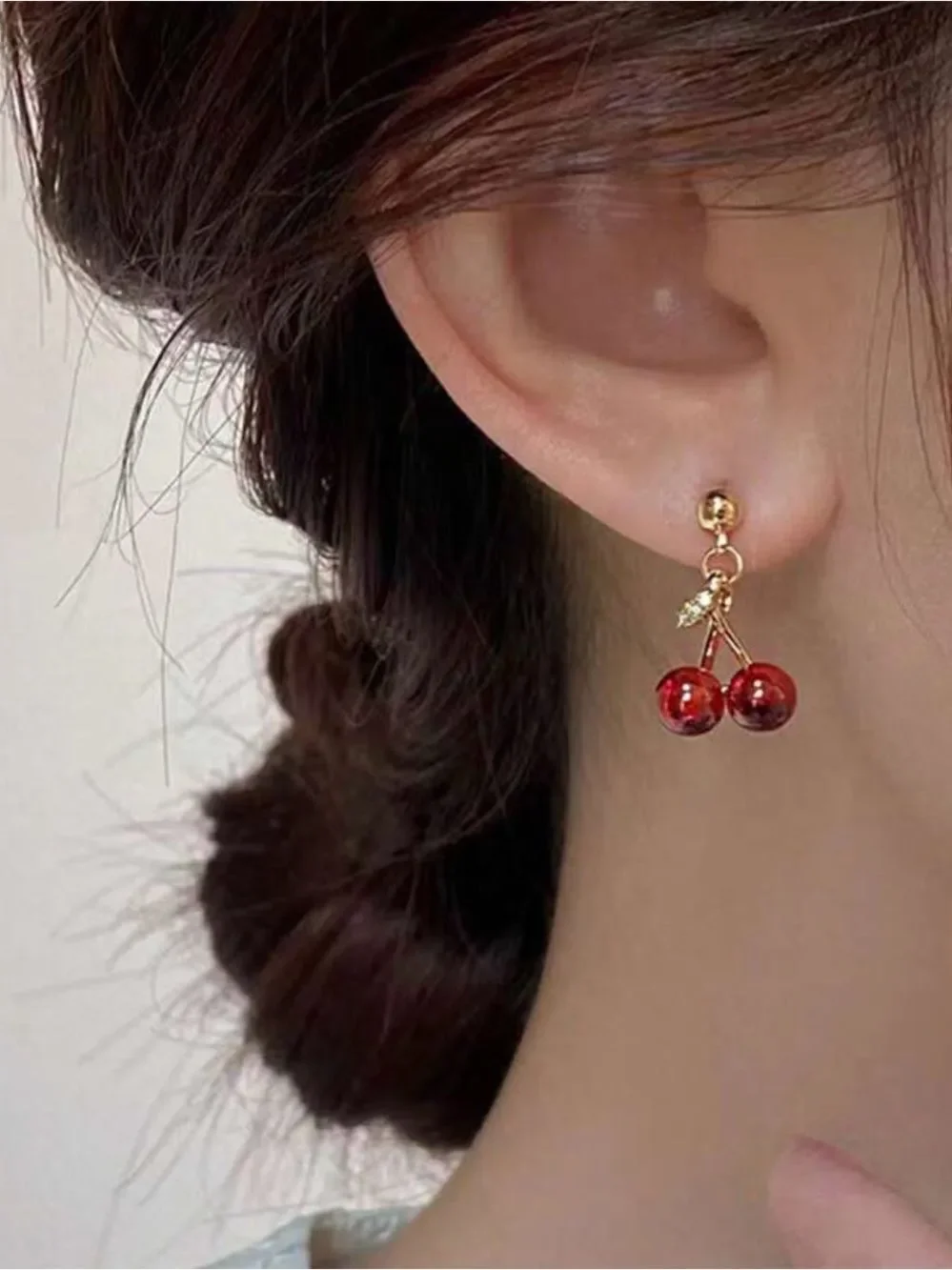 Gold Cherry Drop Earrings M819